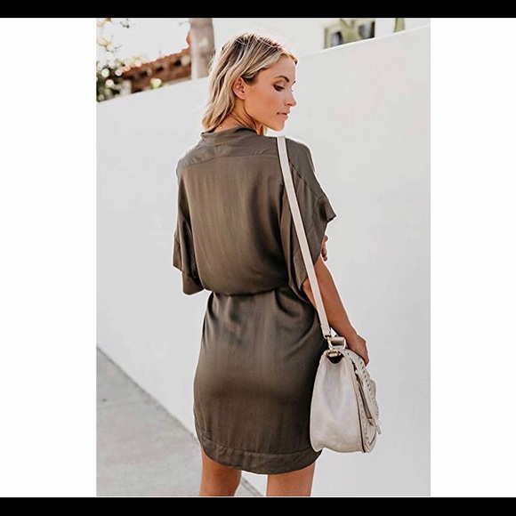 🆕Button Down Short Sleeves Casual Dress with Belt - Picture 3 of 3